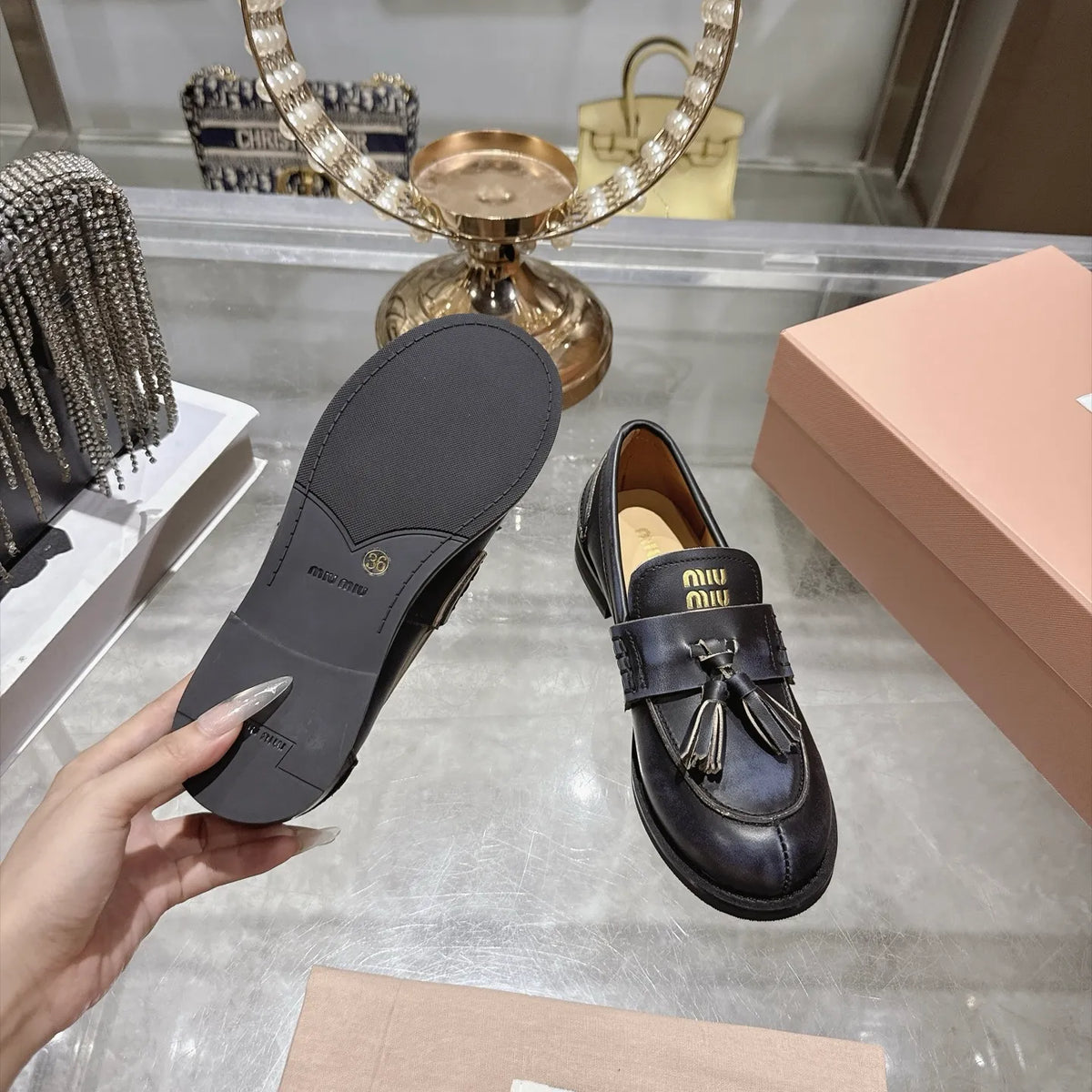 Miu Miu Women's Tassel Driving Loafers Calfskin Rubber 2026