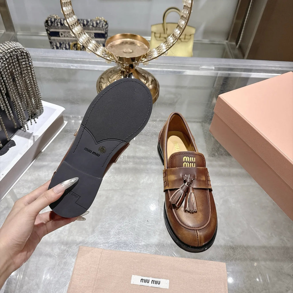 Miu Miu Women's Tassel Driving Loafers Calfskin Rubber 2026