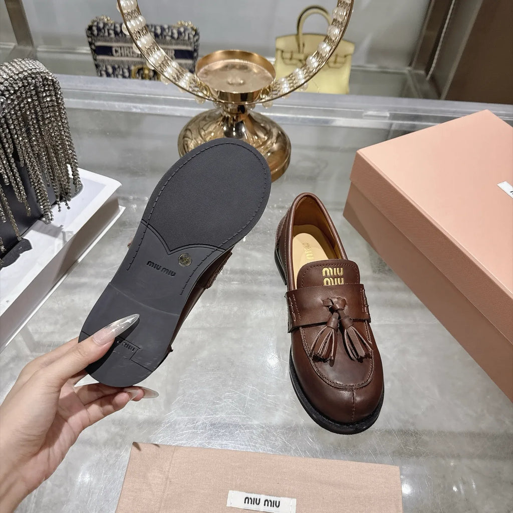 Miu Miu Women's Tassel Driving Loafers Calfskin Rubber 2026
