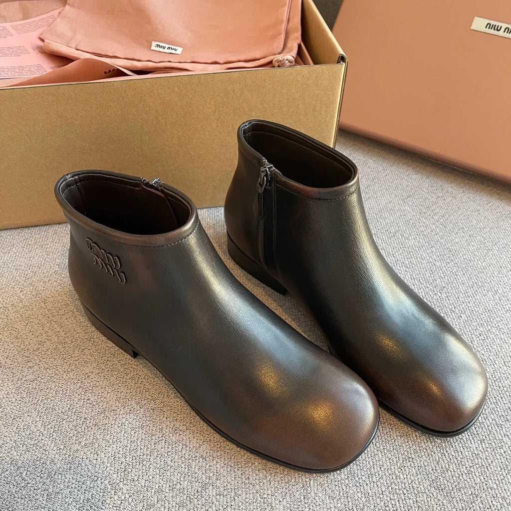 Miu Miu Women's Vintage Distressed Leather Boots 0.8in