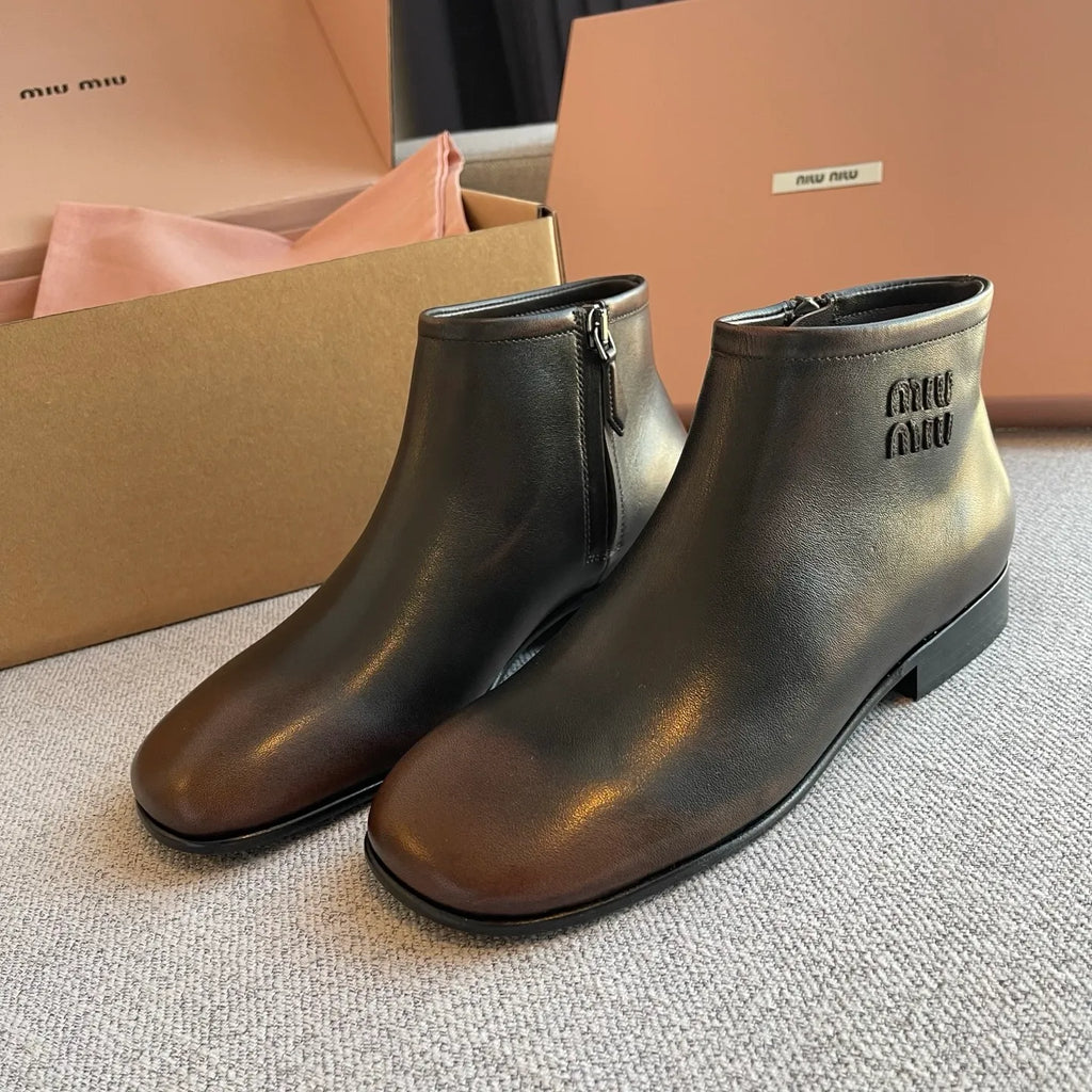 Miu Miu Women's Vintage Distressed Leather Boots 0.8in