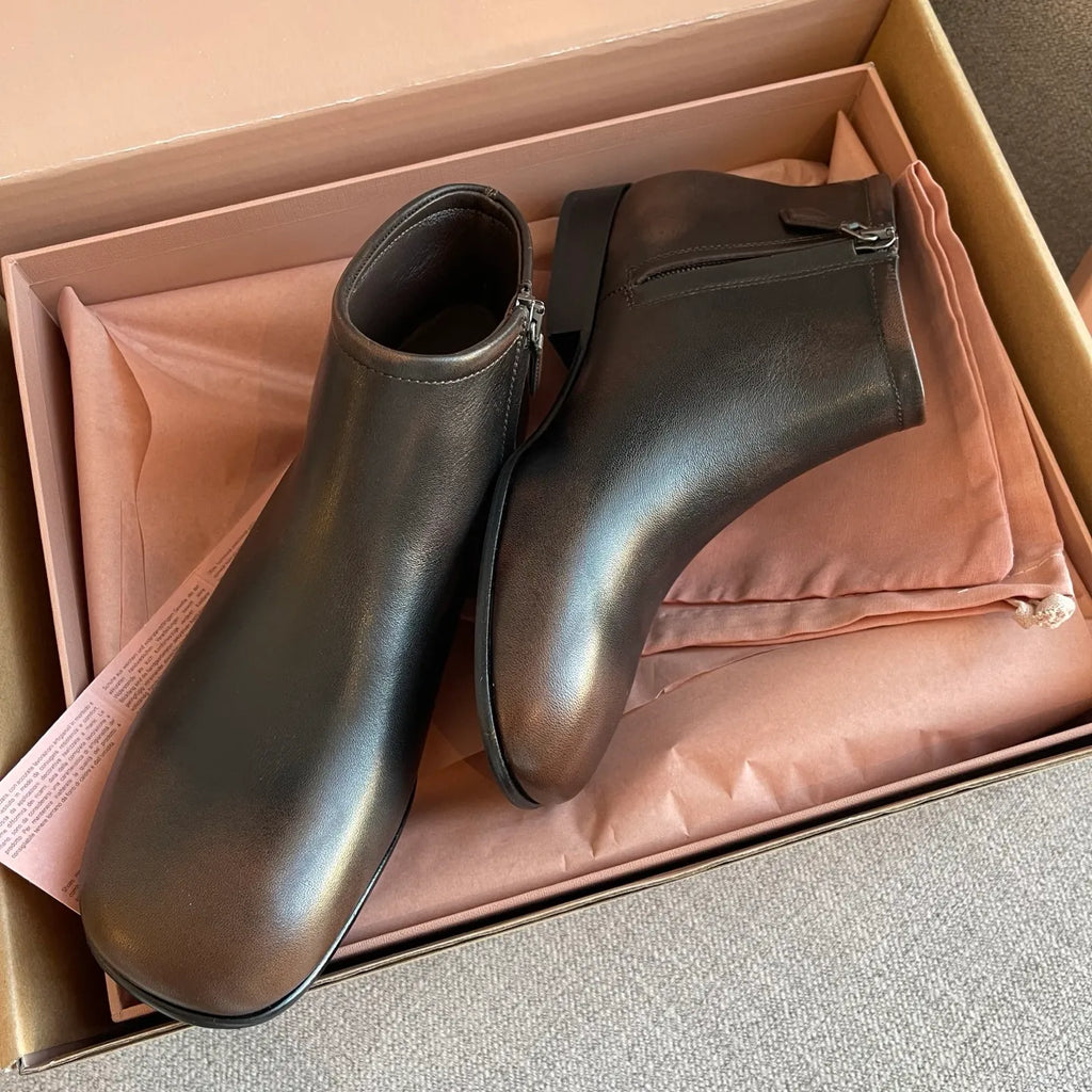 Miu Miu Women's Vintage Distressed Leather Boots 0.8in