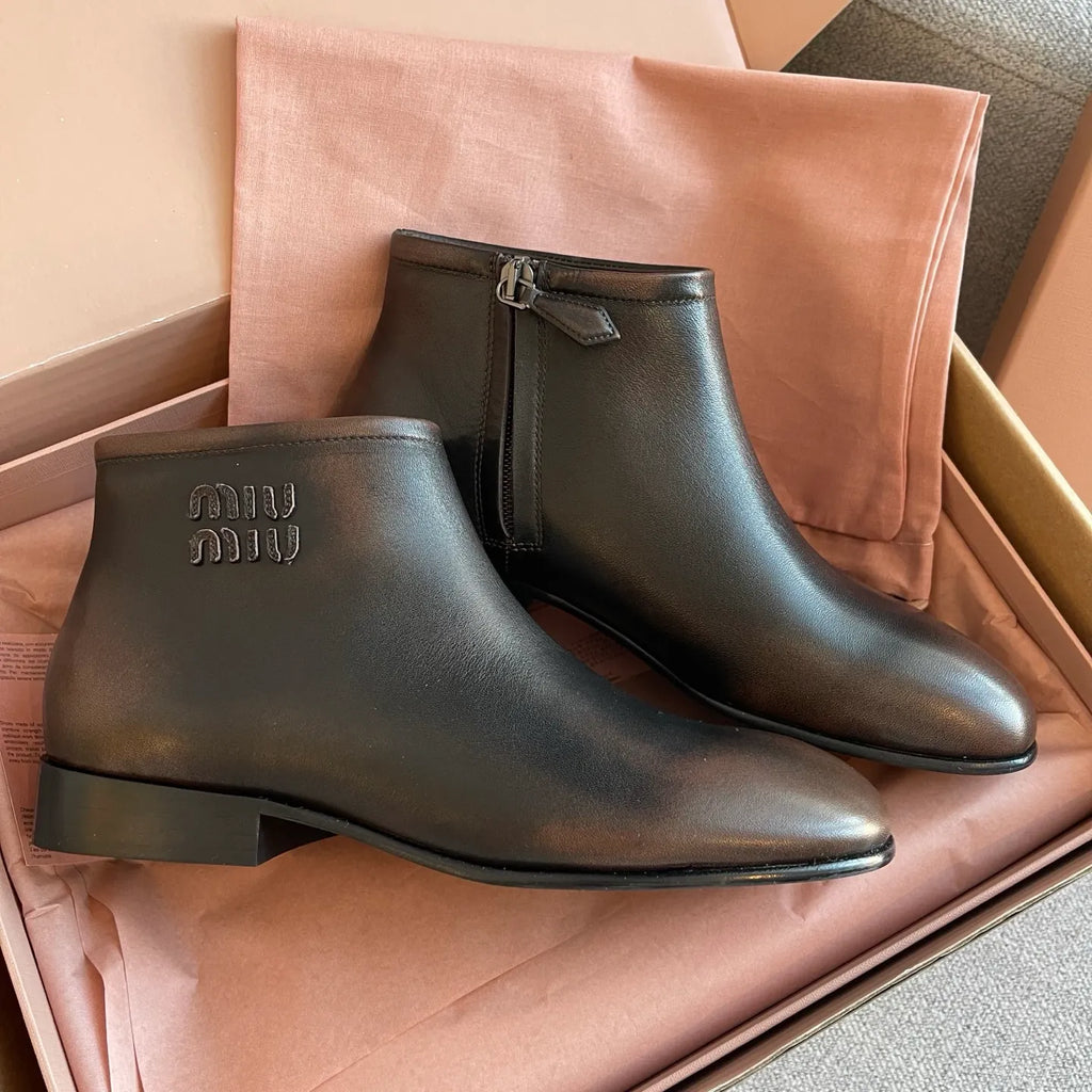 Miu Miu Women's Vintage Distressed Leather Boots 0.8in