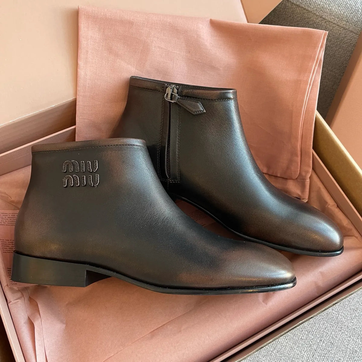 Miu Miu Women's Vintage Distressed Leather Boots 0.8in