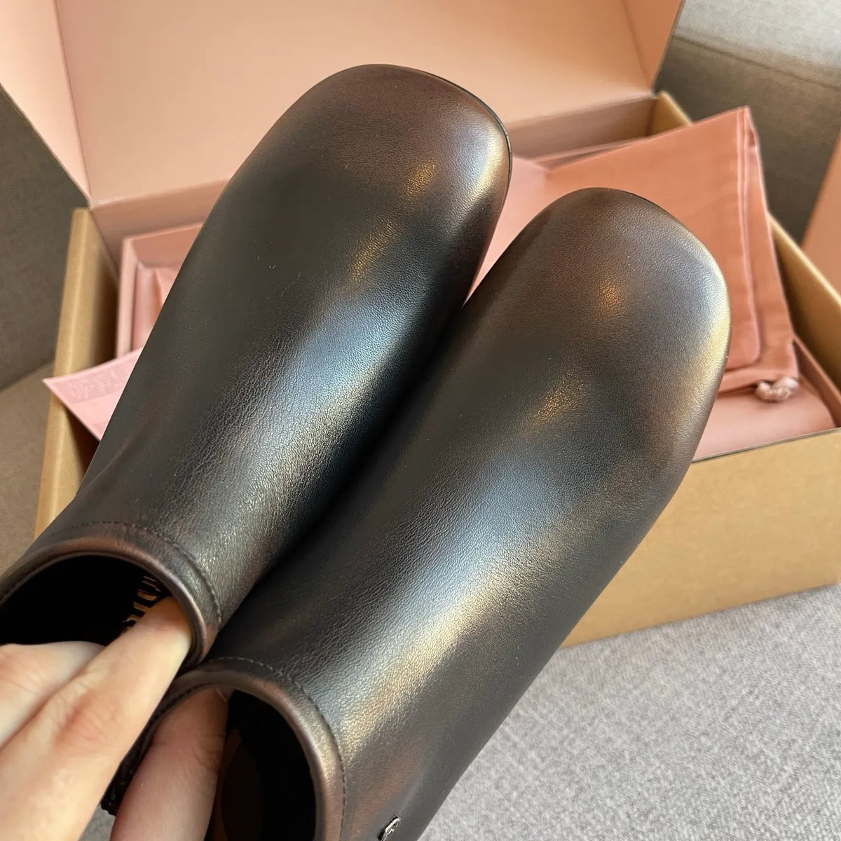 Miu Miu Women's Vintage Distressed Leather Boots 0.8in