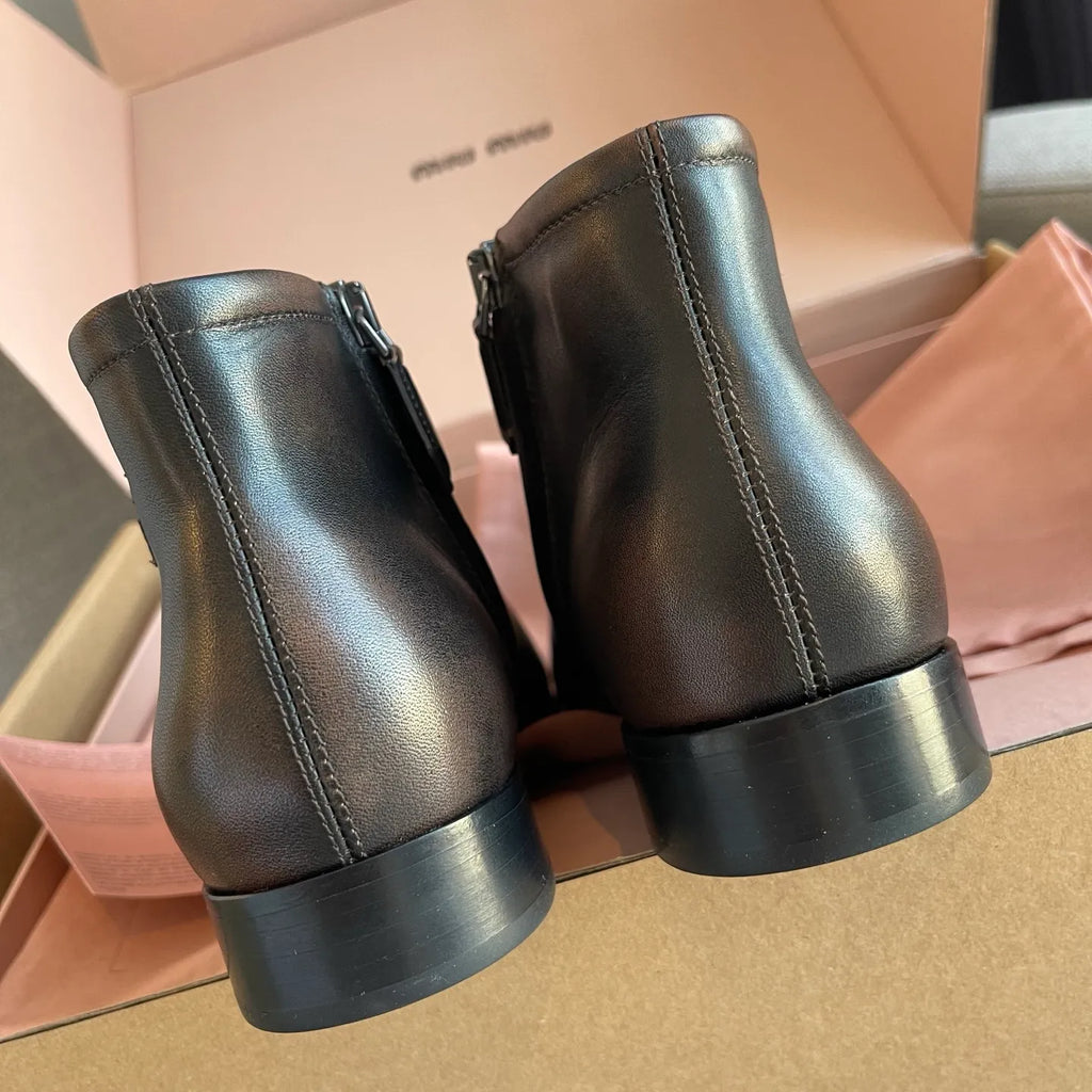 Miu Miu Women's Vintage Distressed Leather Boots 0.8in