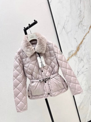 Moncler 906000590 Women's Rex Rabbit Collar Down Jacket