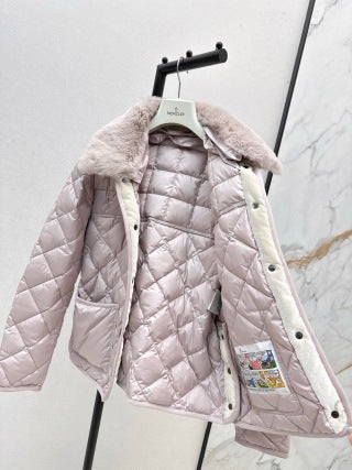 Moncler 906000590 Women's Rex Rabbit Collar Down Jacket