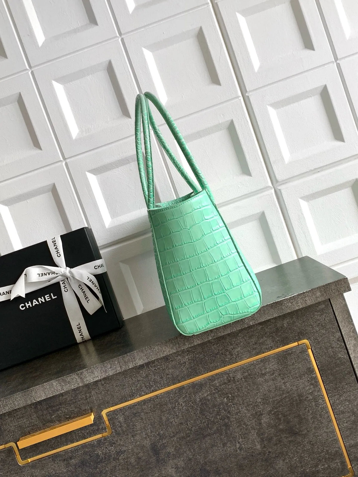 OHANEL 26S Crocodile Patterned Leather Handbag Green