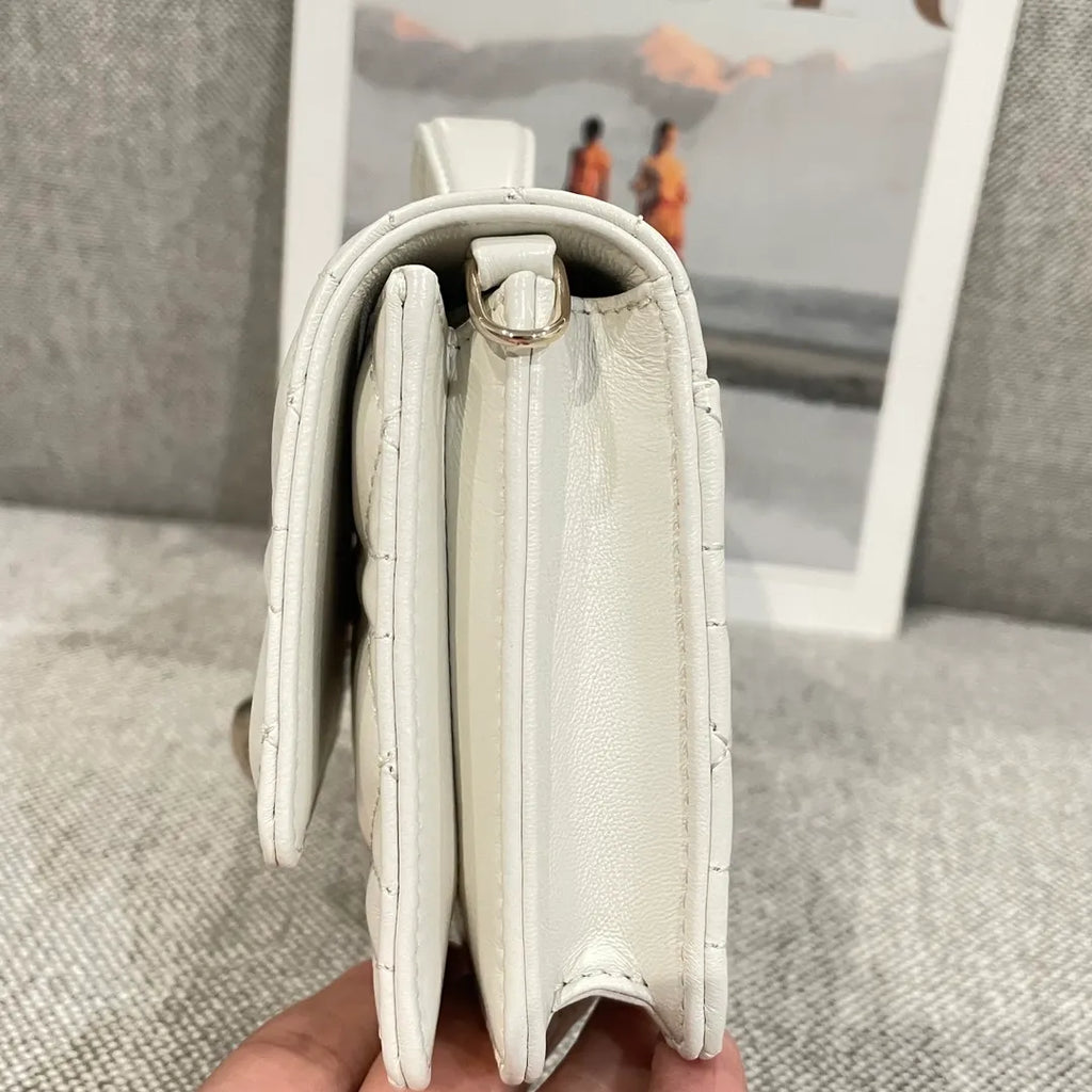 Pearl Chain WOC Lambskin Clutch Bag Off-White