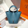 Picotin 18 TC Clemence Leather Bucket Bag Blue Jean