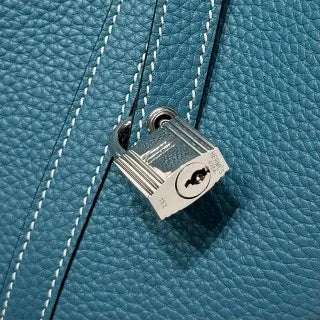 Picotin 18 TC Clemence Leather Bucket Bag Blue Jean