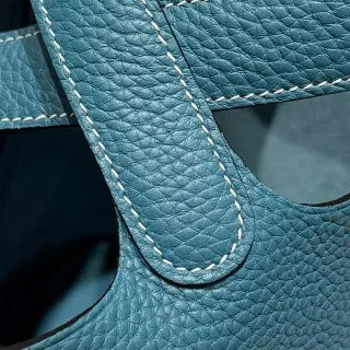 Picotin 18 TC Clemence Leather Bucket Bag Blue Jean