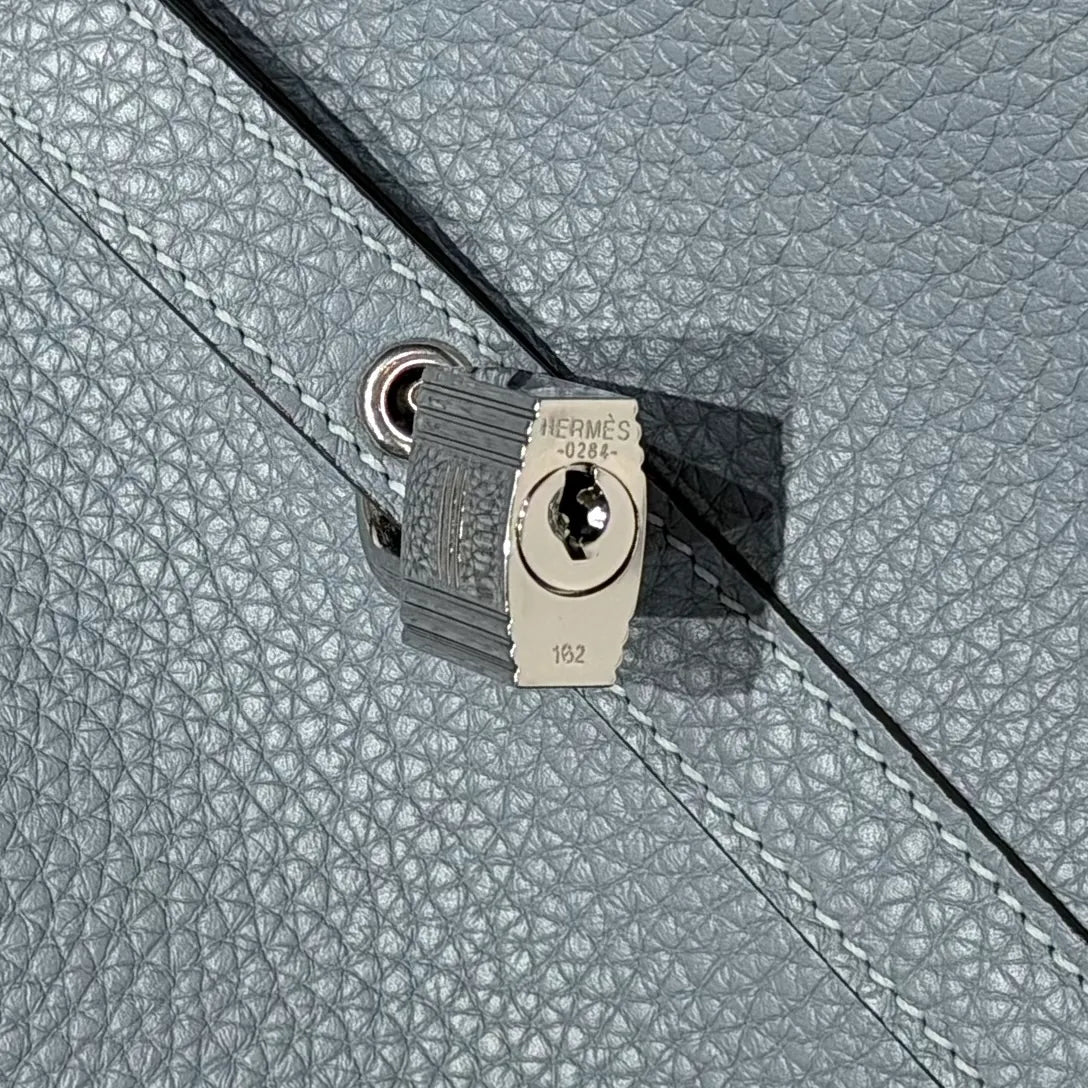 Picotin 18 TC Clemence Leather Bucket Bag Blue Lin