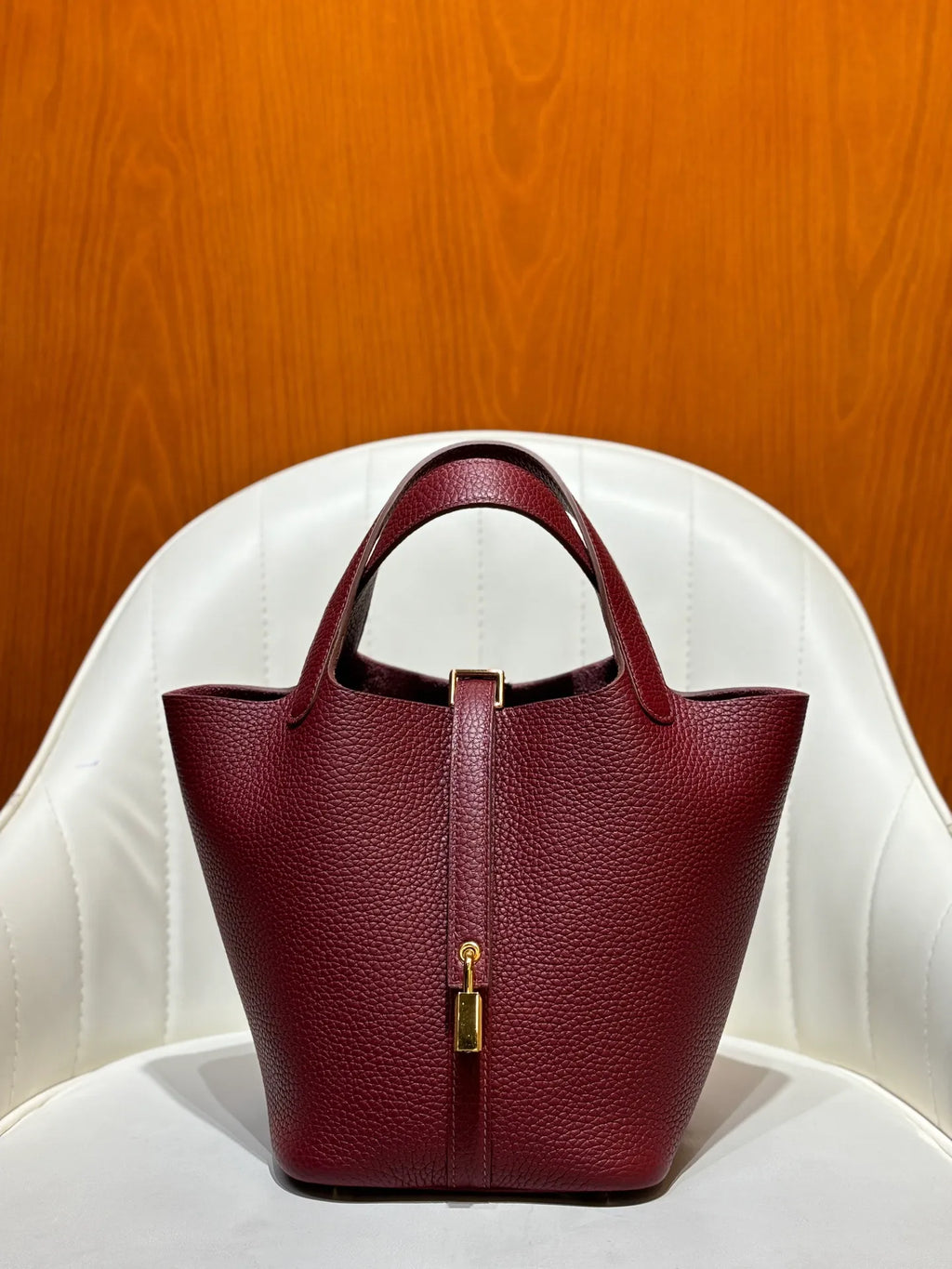Picotin 18 TC Clemence Leather Bucket Bag Bordeaux Red