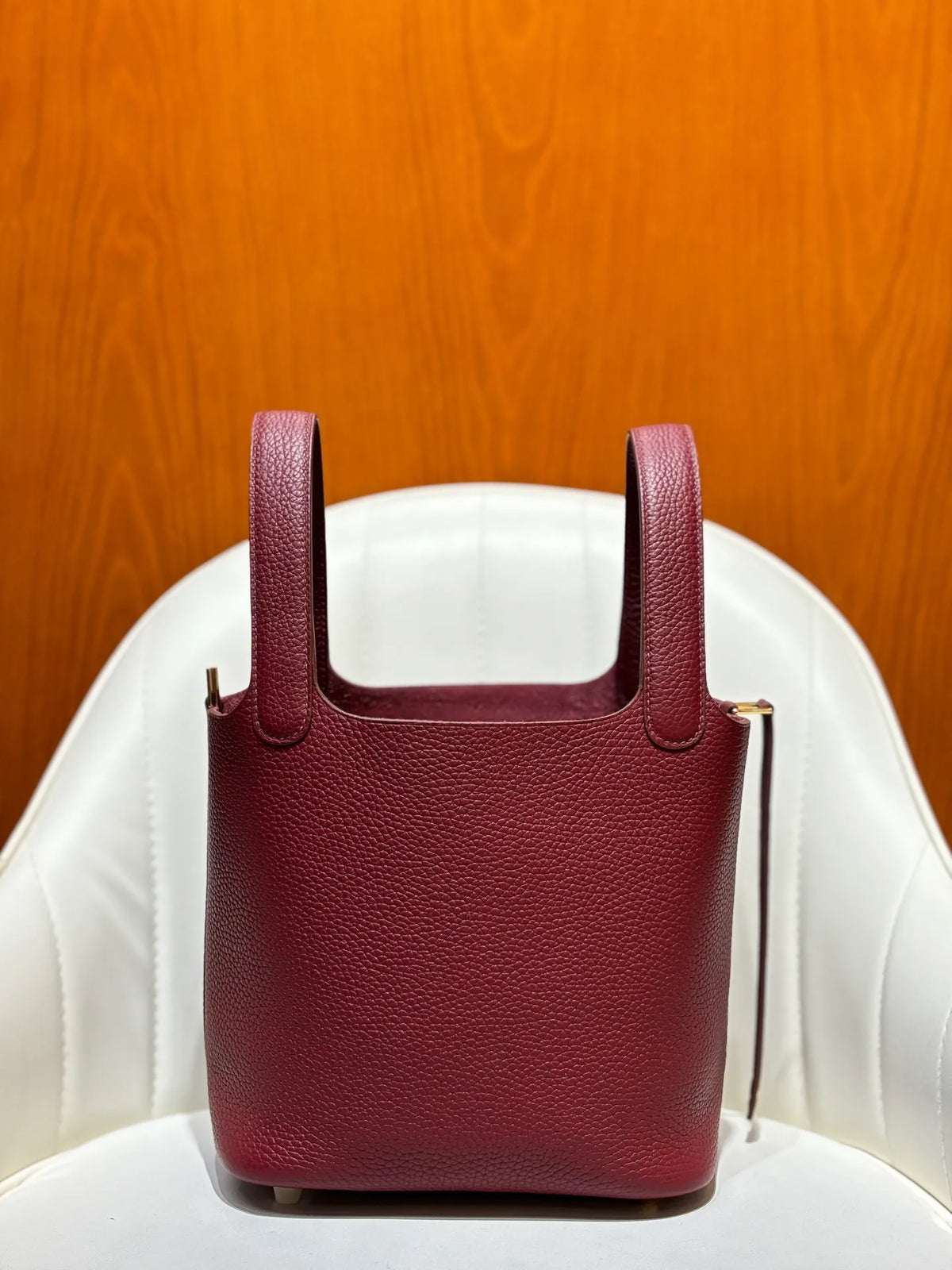 Picotin 18 TC Clemence Leather Bucket Bag Bordeaux Red