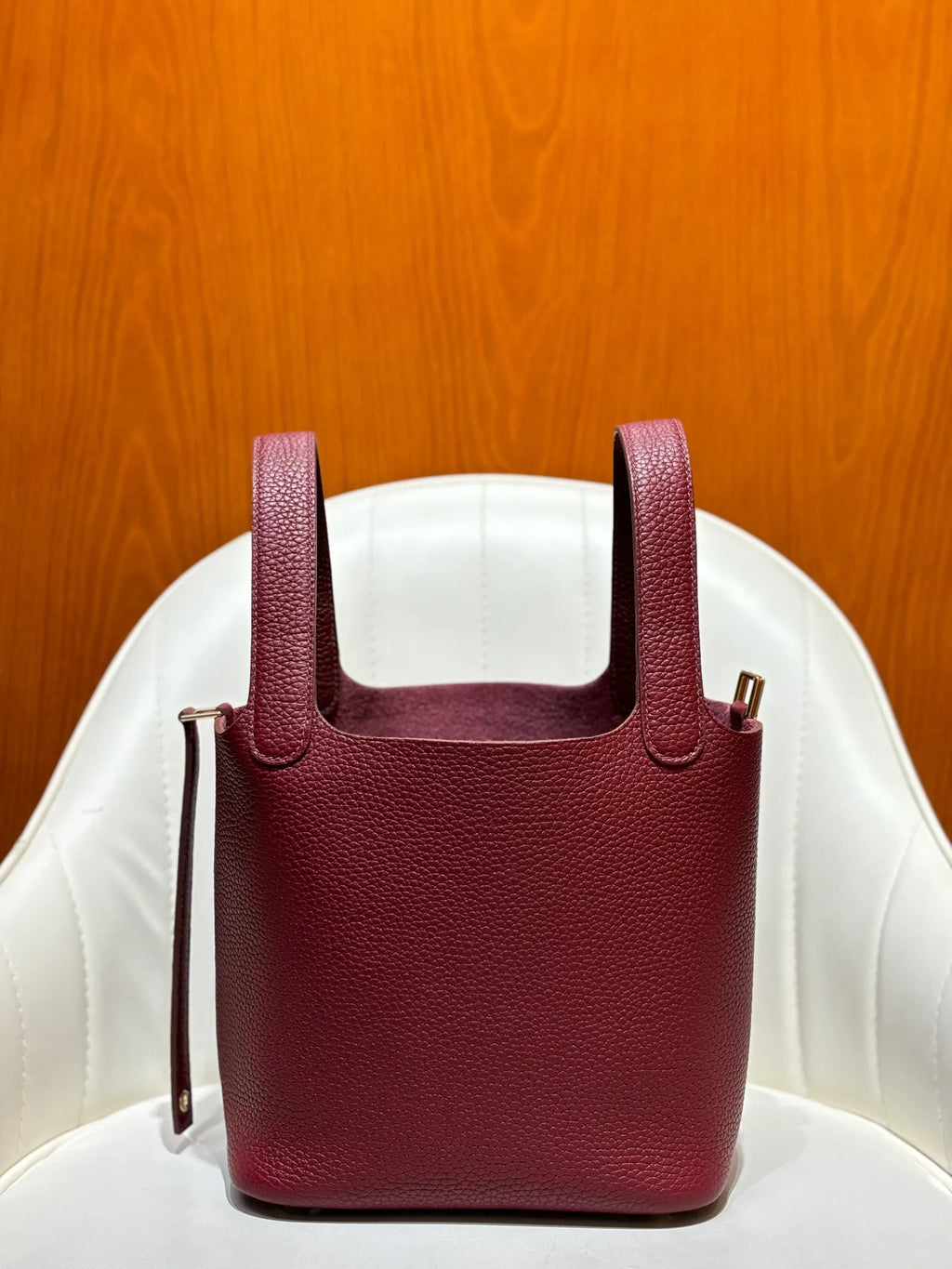 Picotin 18 TC Clemence Leather Bucket Bag Bordeaux Red