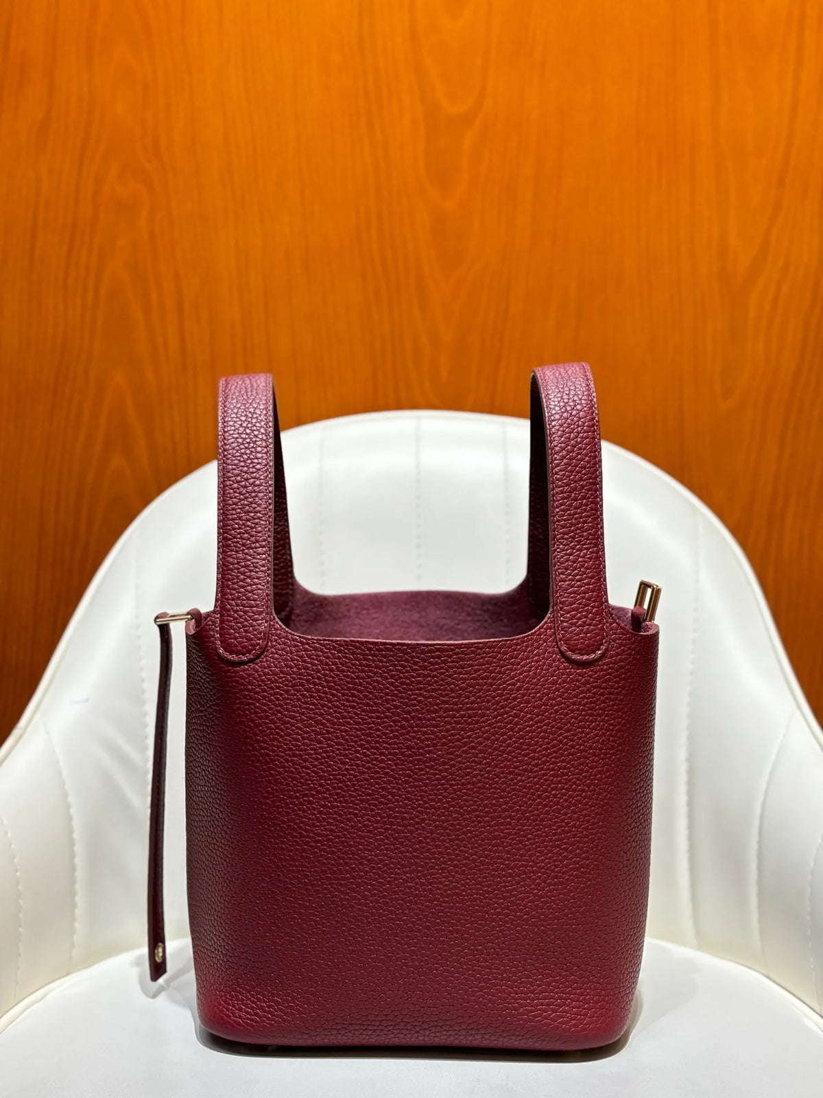 Picotin 18 TC Clemence Leather Bucket Bag Bordeaux Red