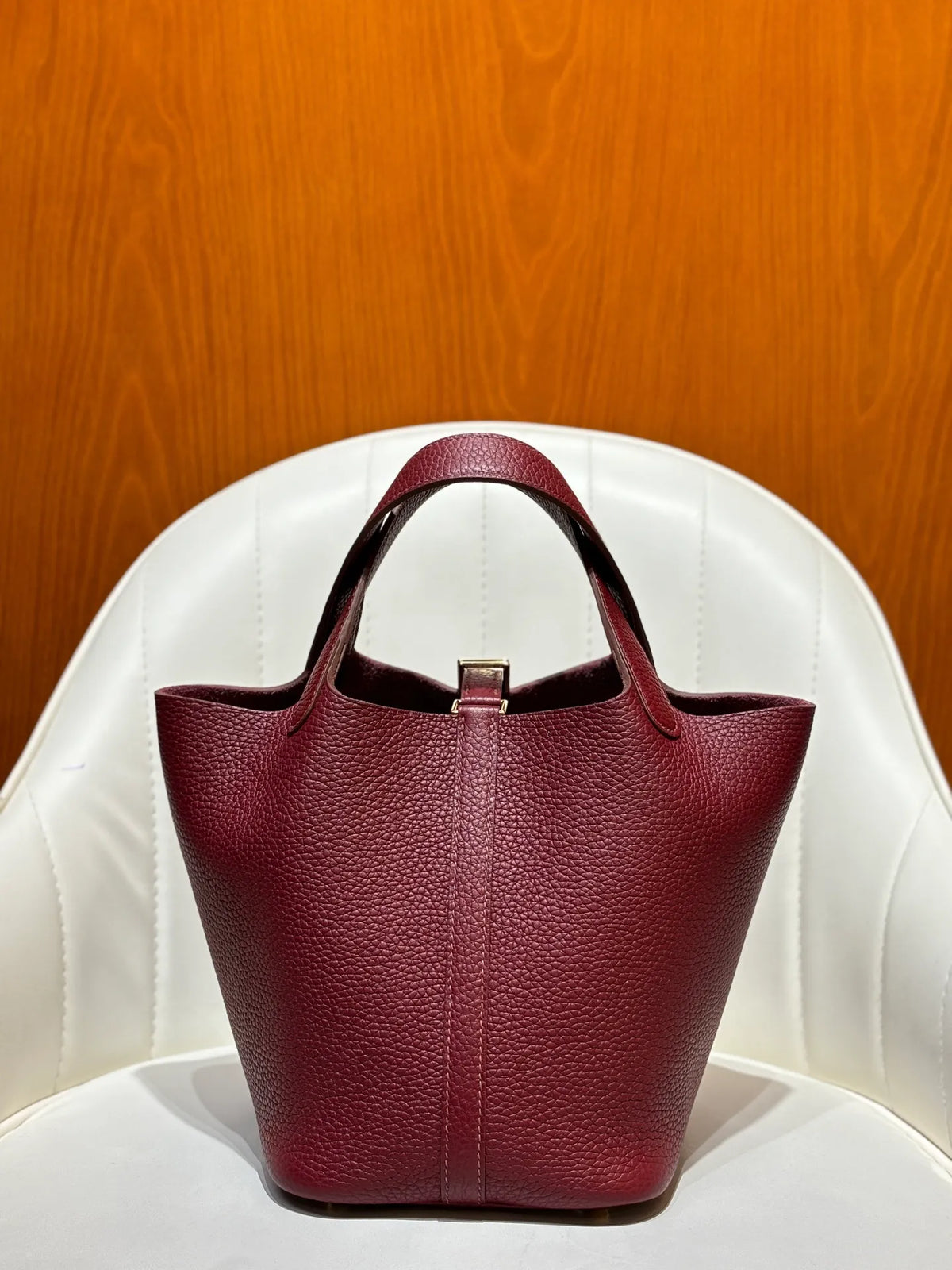 Picotin 18 TC Clemence Leather Bucket Bag Bordeaux Red