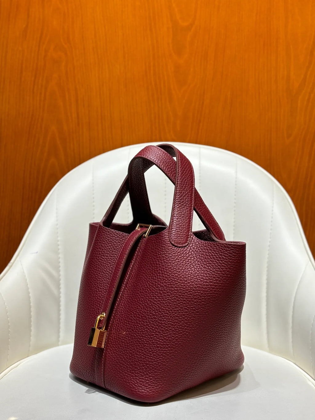 Picotin 18 TC Clemence Leather Bucket Bag Bordeaux Red