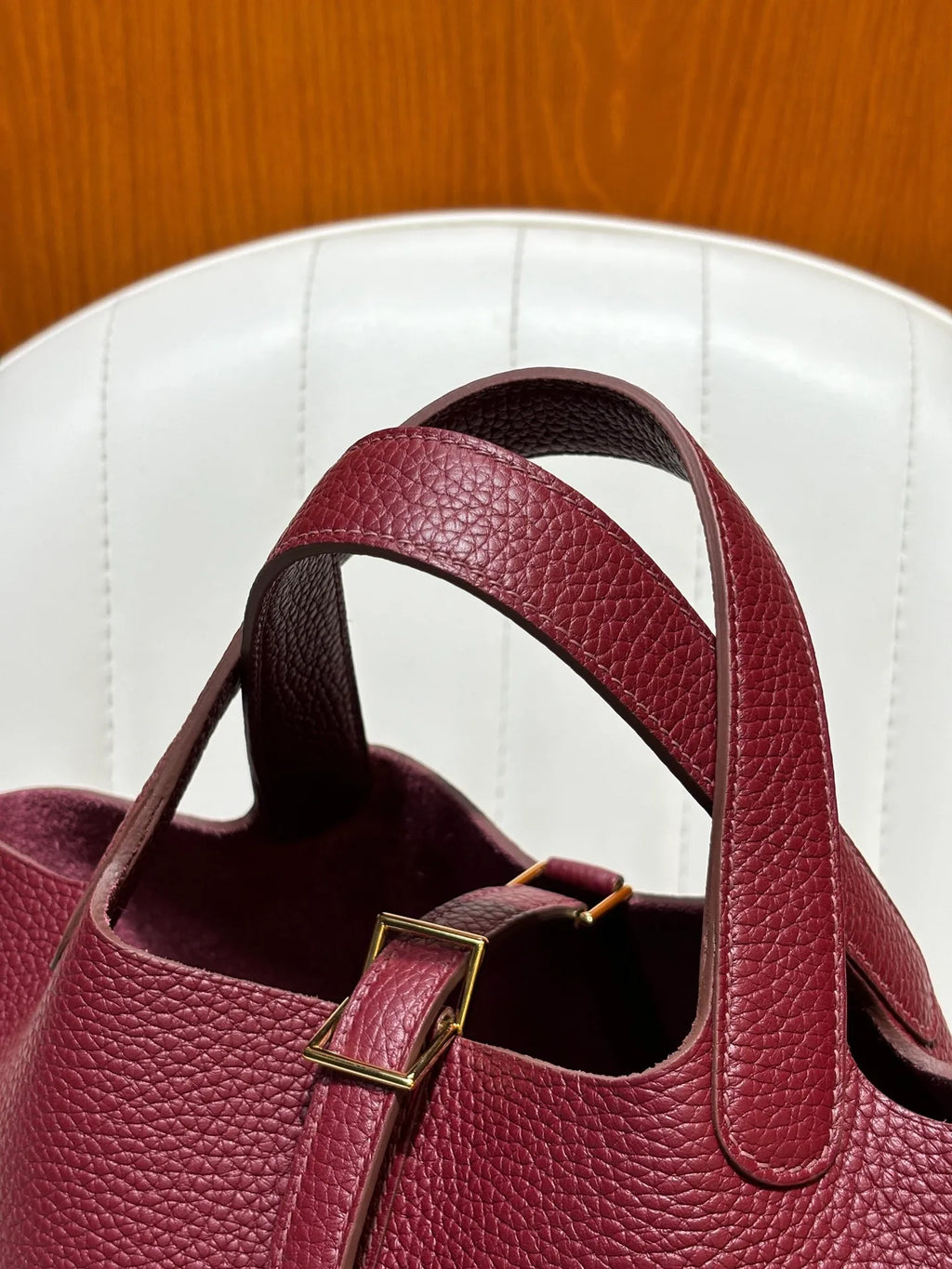 Picotin 18 TC Clemence Leather Bucket Bag Bordeaux Red