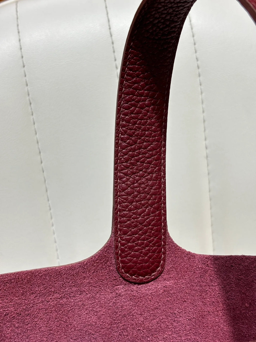 Picotin 18 TC Clemence Leather Bucket Bag Bordeaux Red