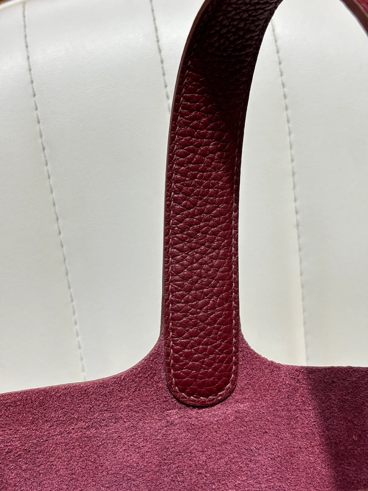 Picotin 18 TC Clemence Leather Bucket Bag Bordeaux Red