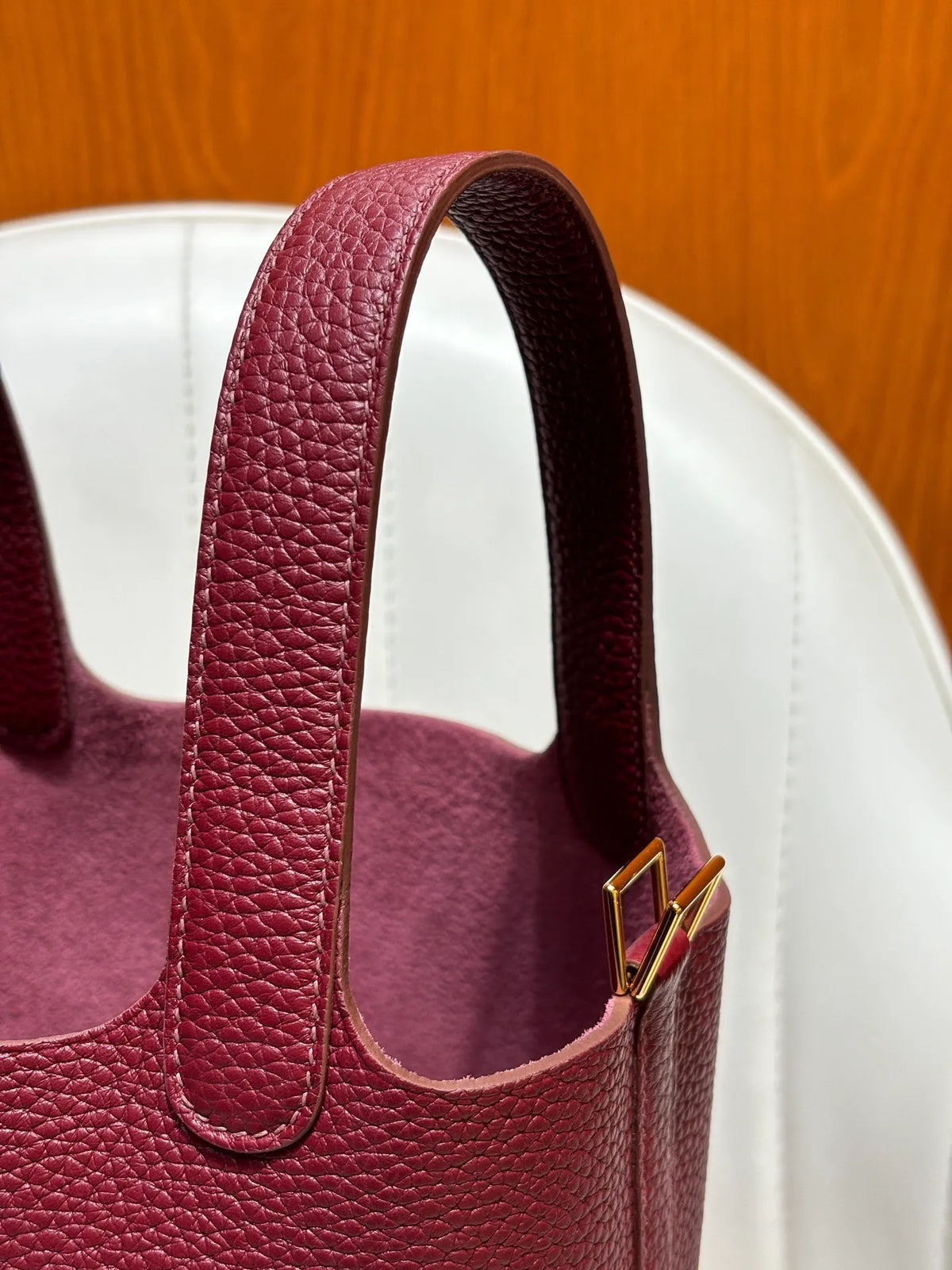 Picotin 18 TC Clemence Leather Bucket Bag Bordeaux Red