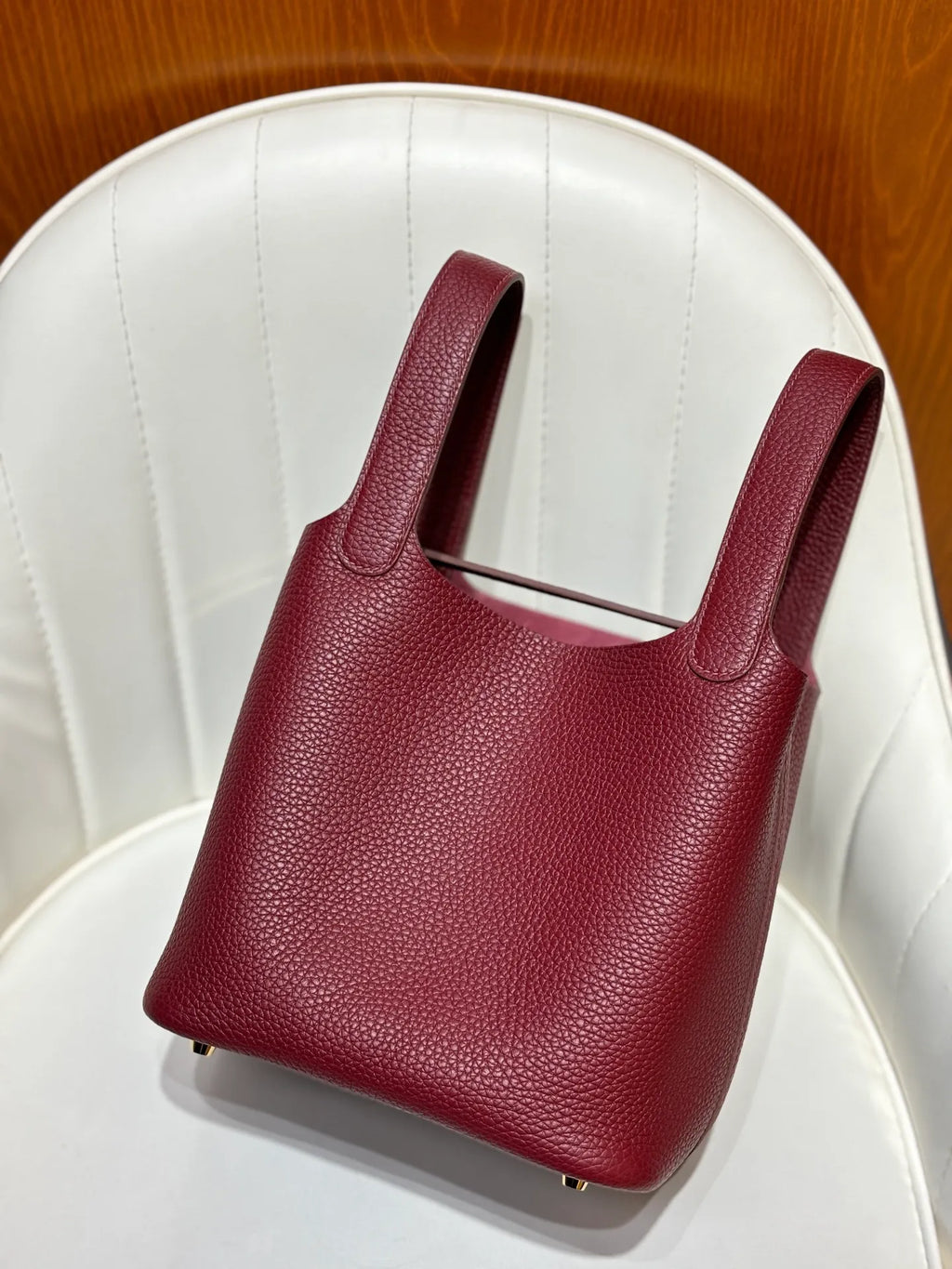 Picotin 18 TC Clemence Leather Bucket Bag Bordeaux Red