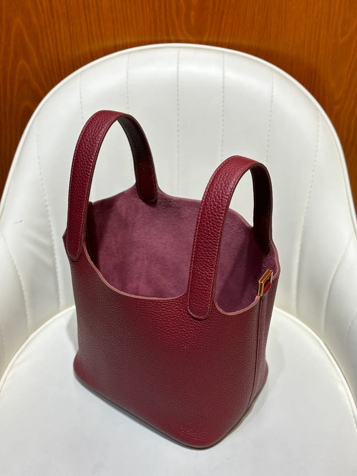 Picotin 18 TC Clemence Leather Bucket Bag Bordeaux Red
