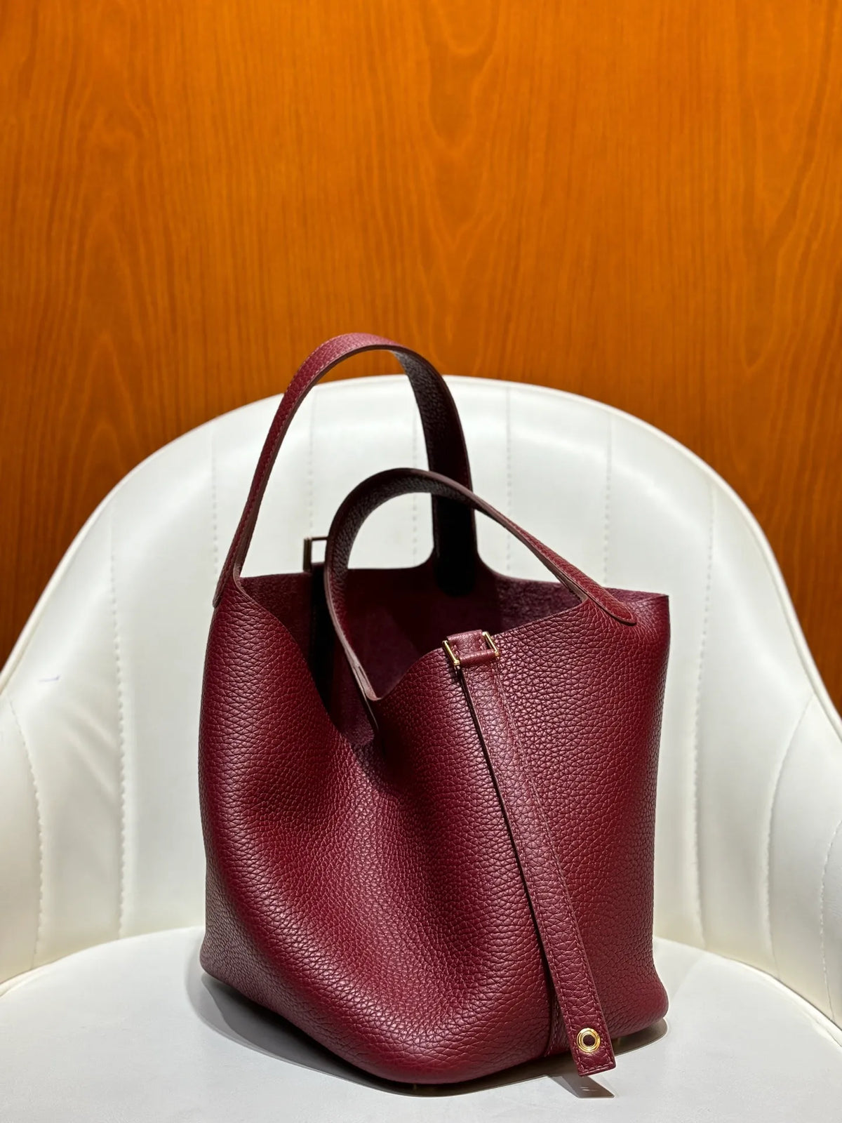 Picotin 18 TC Clemence Leather Bucket Bag Bordeaux Red