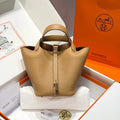 Picotin 18 TC Clemence Leather Bucket Bag Chai Milk Tea