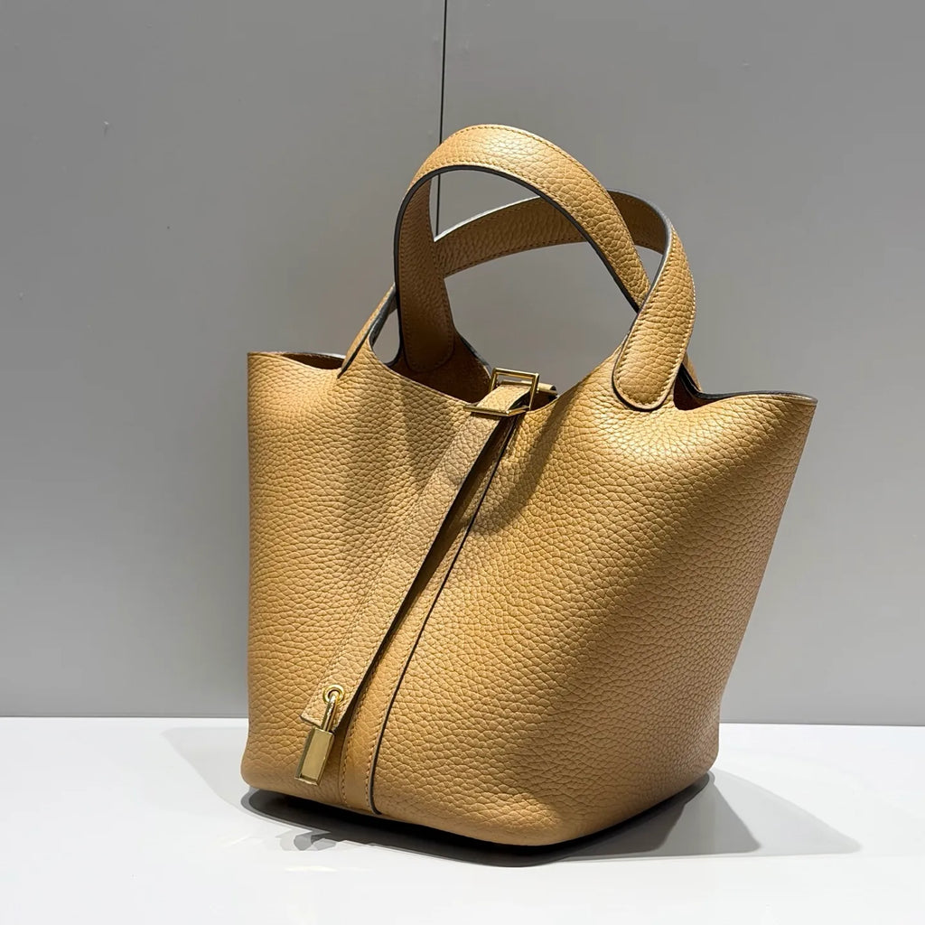 Picotin 18 TC Clemence Leather Bucket Bag Chai Milk Tea