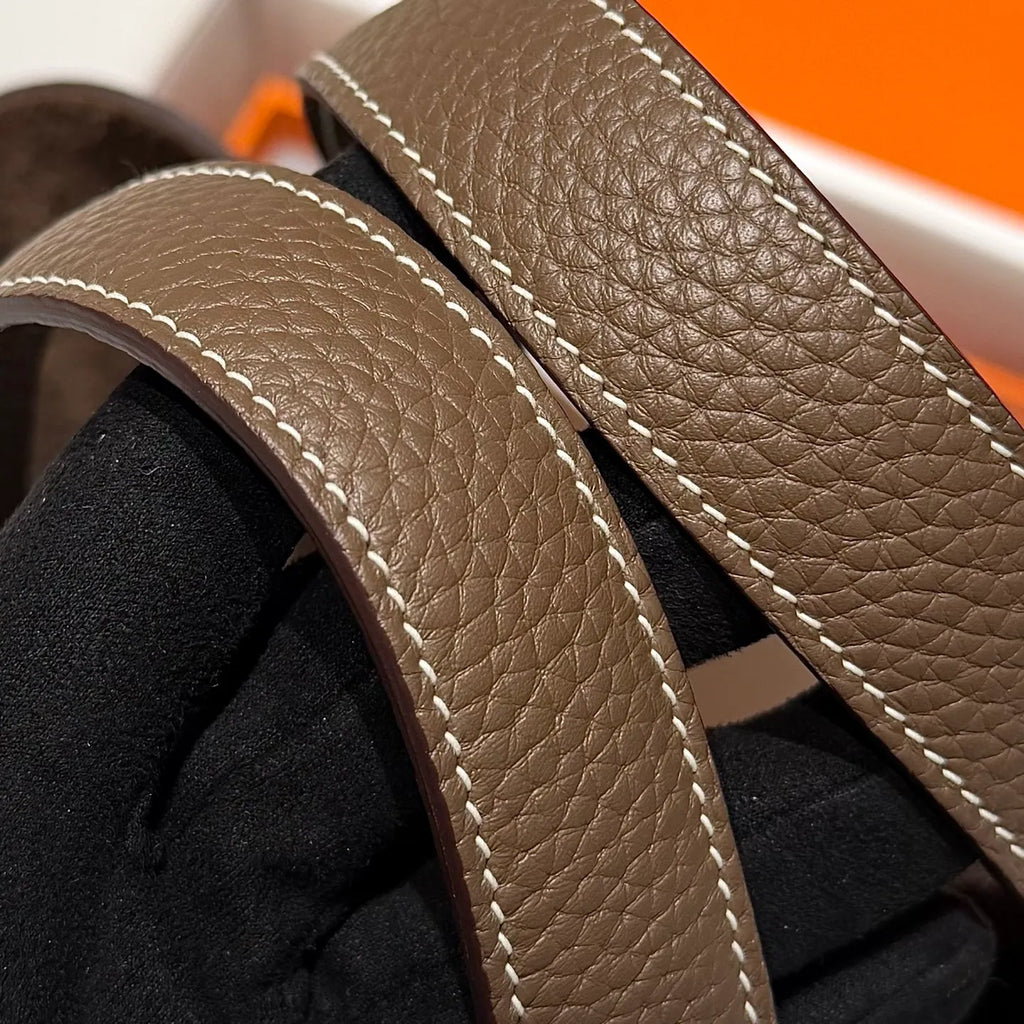 Picotin 18 TC Clemence Leather Bucket Bag Etoupe