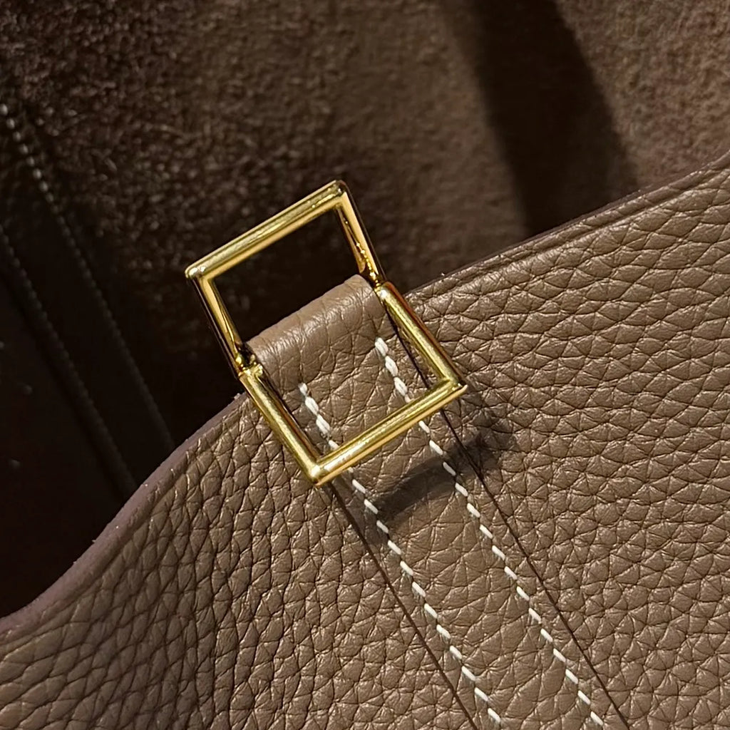 Picotin 18 TC Clemence Leather Bucket Bag Etoupe