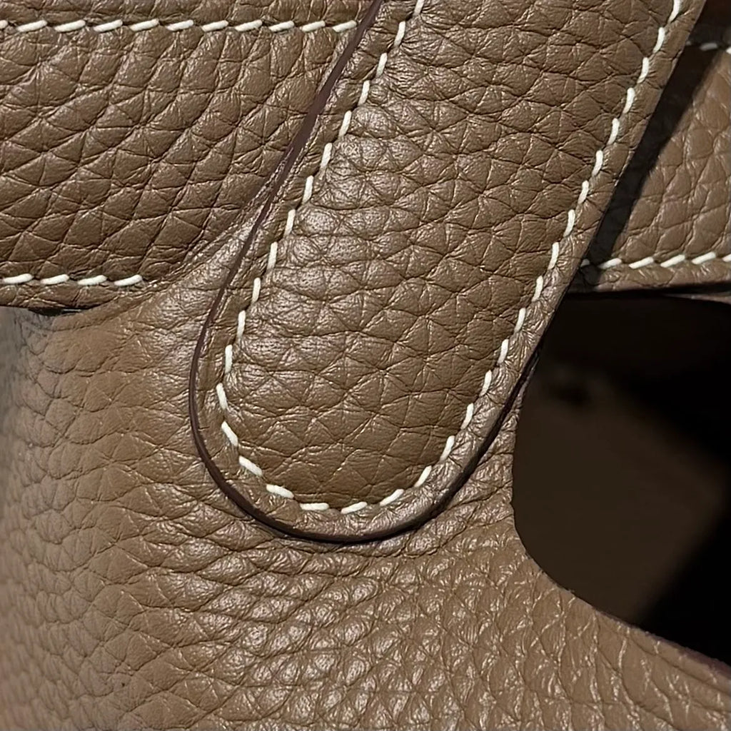 Picotin 18 TC Clemence Leather Bucket Bag Etoupe