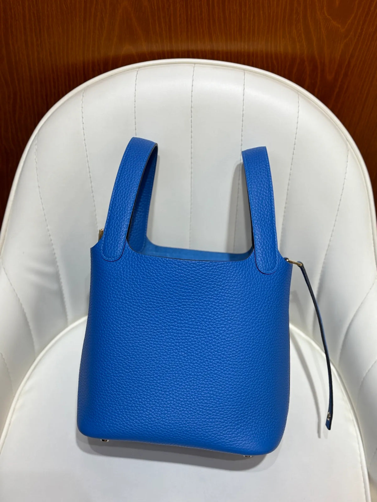 Picotin 18 TC Clemence Leather Bucket Bag French Blue