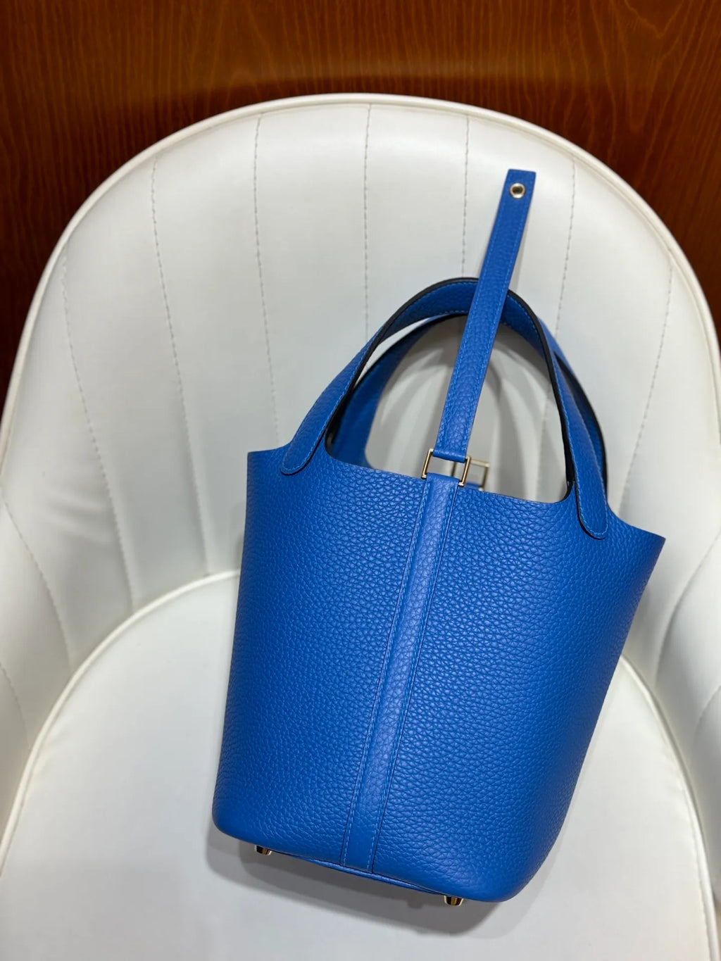 Picotin 18 TC Clemence Leather Bucket Bag French Blue
