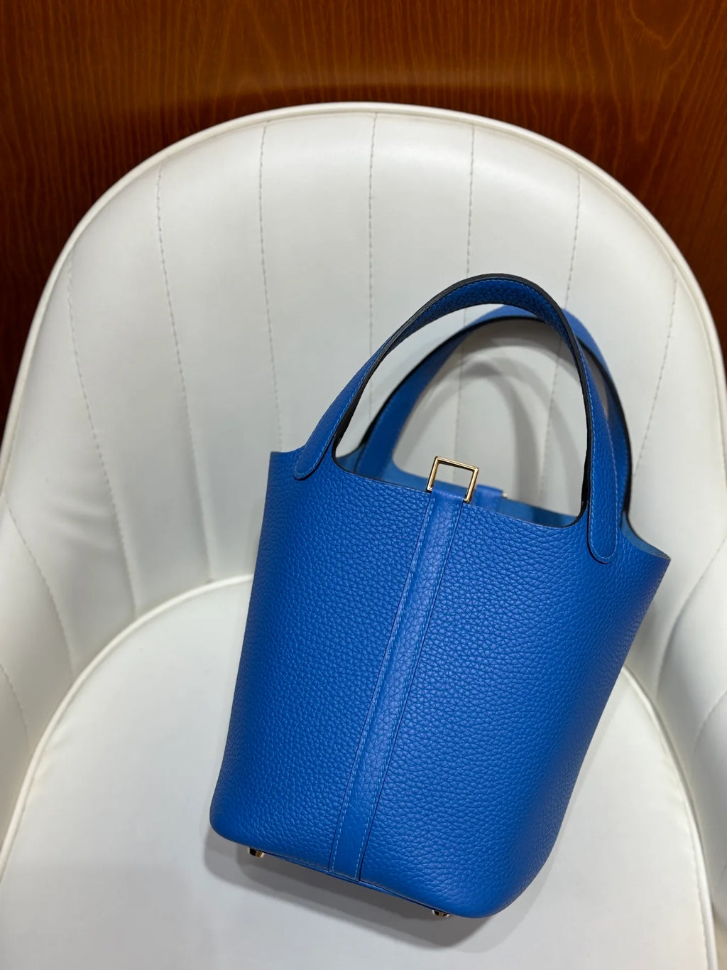 Picotin 18 TC Clemence Leather Bucket Bag French Blue