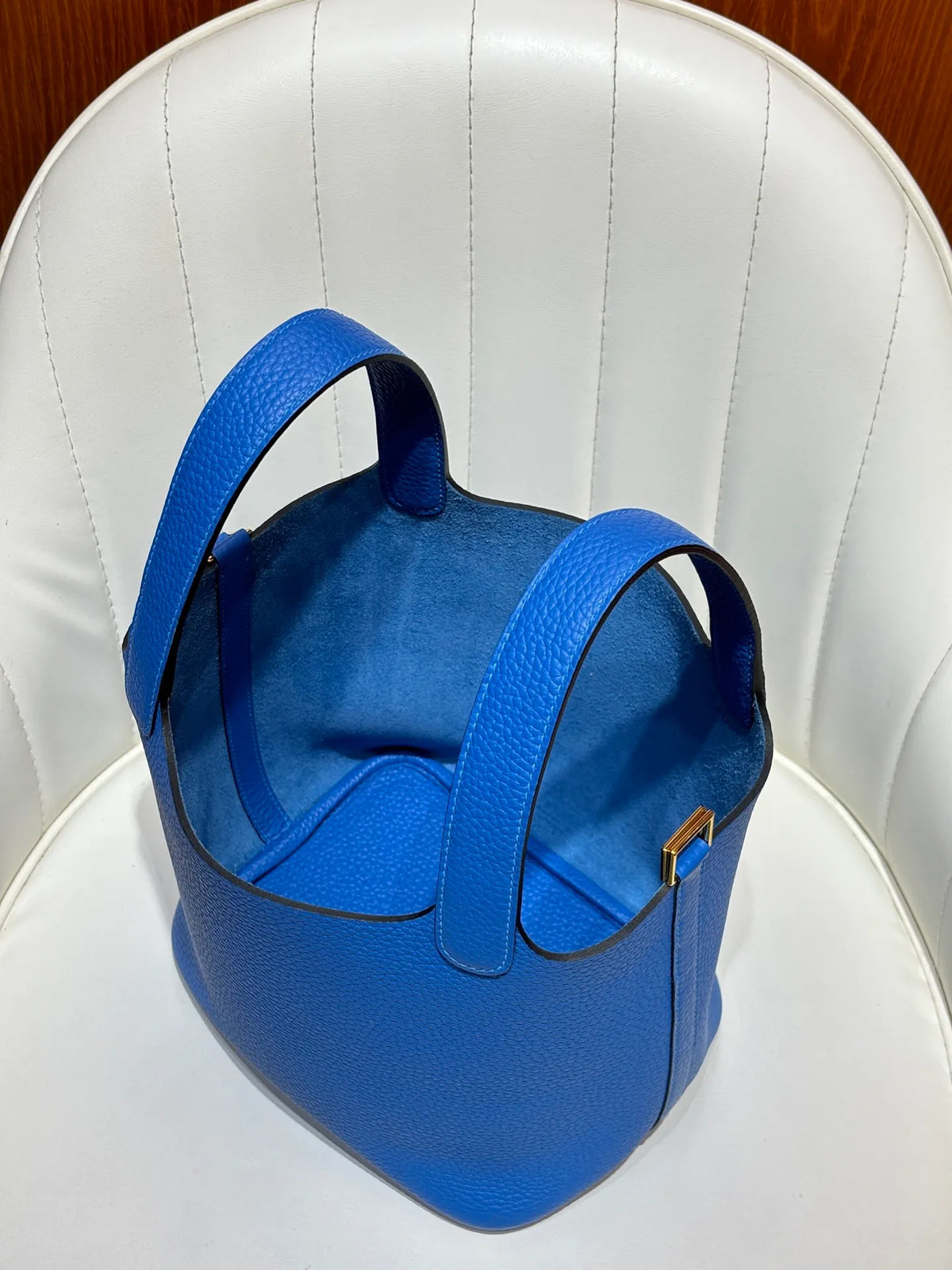 Picotin 18 TC Clemence Leather Bucket Bag French Blue