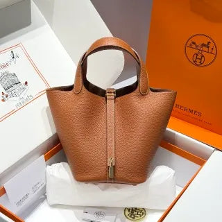 Picotin 18 TC Clemence Leather Bucket Bag Gold