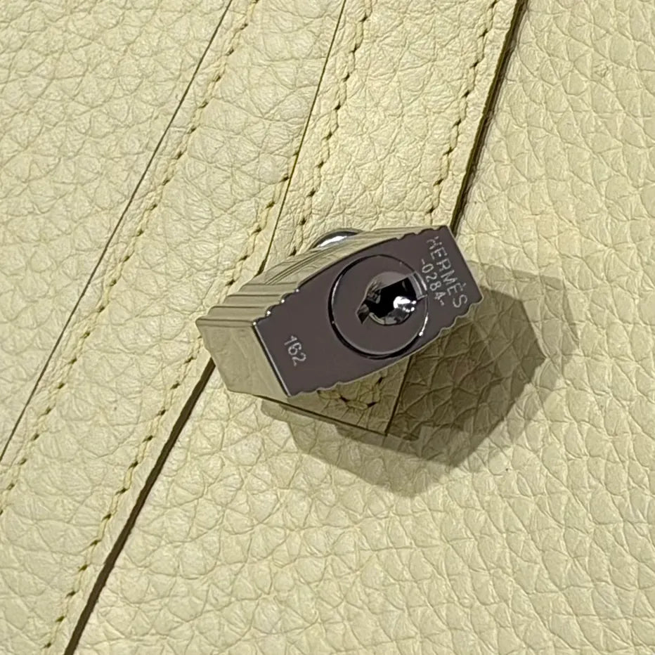 Picotin 18 TC Clemence Leather Bucket Bag Jaune Milton