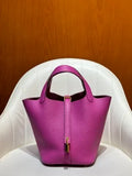 Picotin 18 TC Clemence Leather Bucket Bag Magnolia Pink
