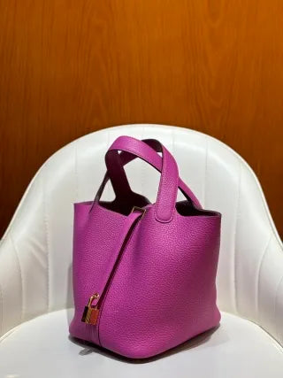 Picotin 18 TC Clemence Leather Bucket Bag Magnolia Pink