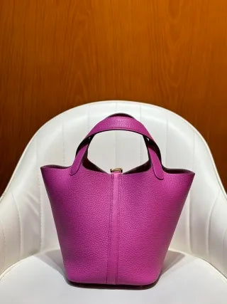 Picotin 18 TC Clemence Leather Bucket Bag Magnolia Pink