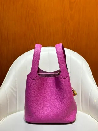 Picotin 18 TC Clemence Leather Bucket Bag Magnolia Pink