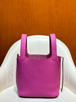 Picotin 18 TC Clemence Leather Bucket Bag Magnolia Pink
