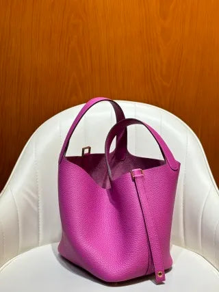 Picotin 18 TC Clemence Leather Bucket Bag Magnolia Pink
