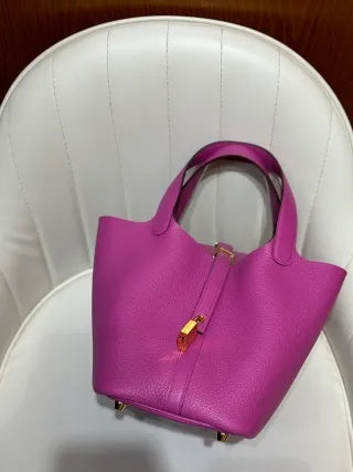 Picotin 18 TC Clemence Leather Bucket Bag Magnolia Pink