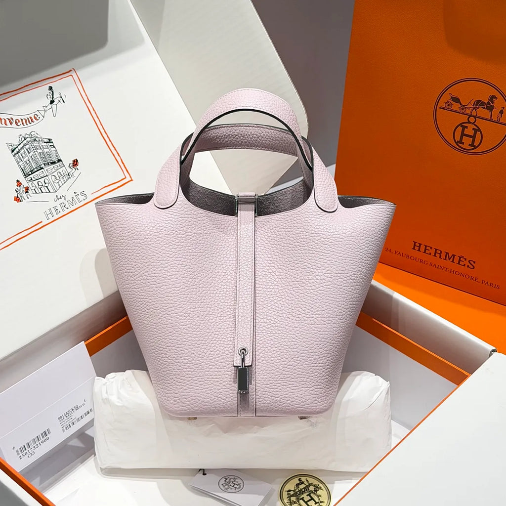 Picotin 18 TC Clemence Leather Bucket Bag Mauve Pale